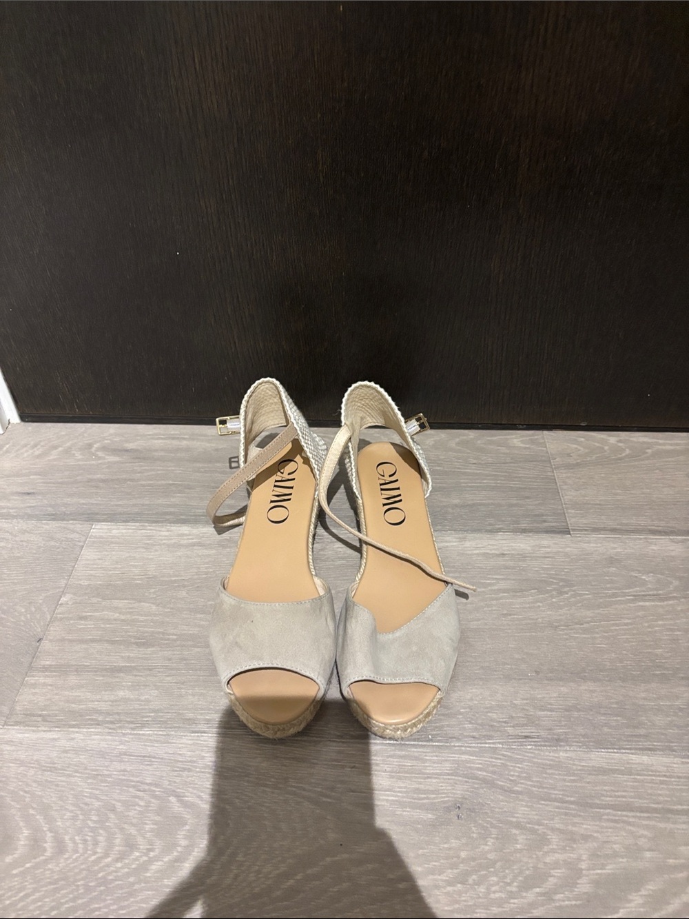 GAIMO Light Beige Suede Espadrille Wedge Sandals